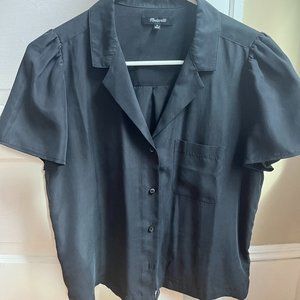 Madewell 100% Silk Camp Shirt, Black, Medium